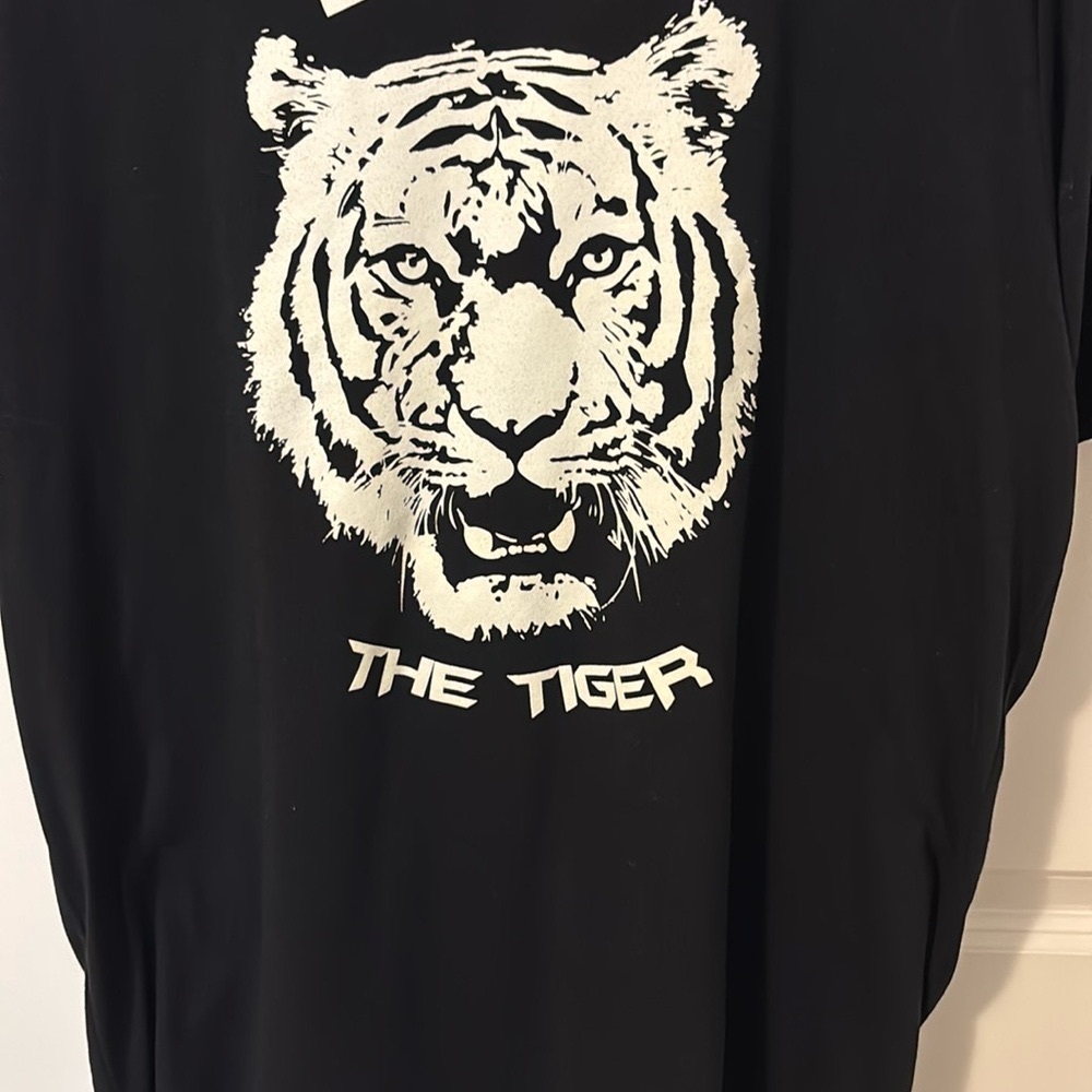 Black T-Shirt with White Tiger Graphic